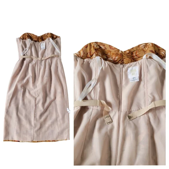 Anna Sui Strapless Silk Georgette Dress Brown Floral Ruched Wrap-Effect … - Picture 13 of 17